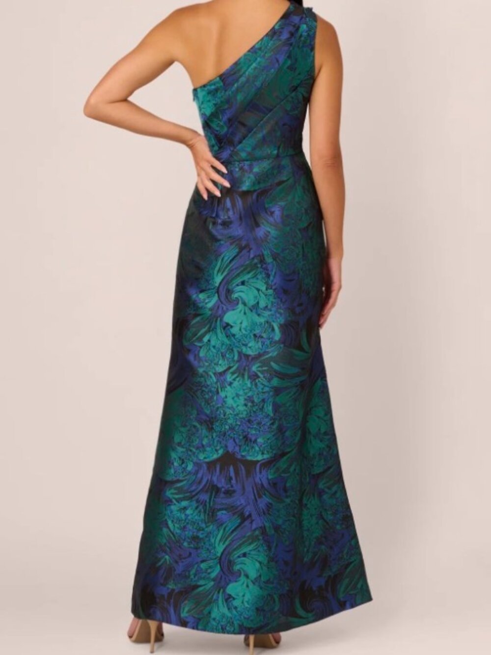NWOT Adrianna Papell One Shoulder Jacquard Mermaid Gown in Cobalt Blue. Size 8 - Picture 5 of 13